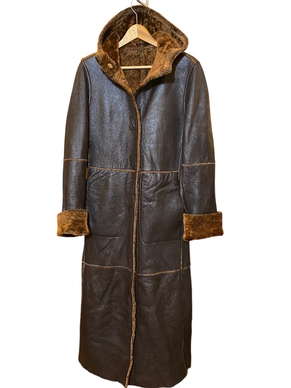 Interpiel Argentina Archival 100% Real Shearling Hooded Long Coat XS